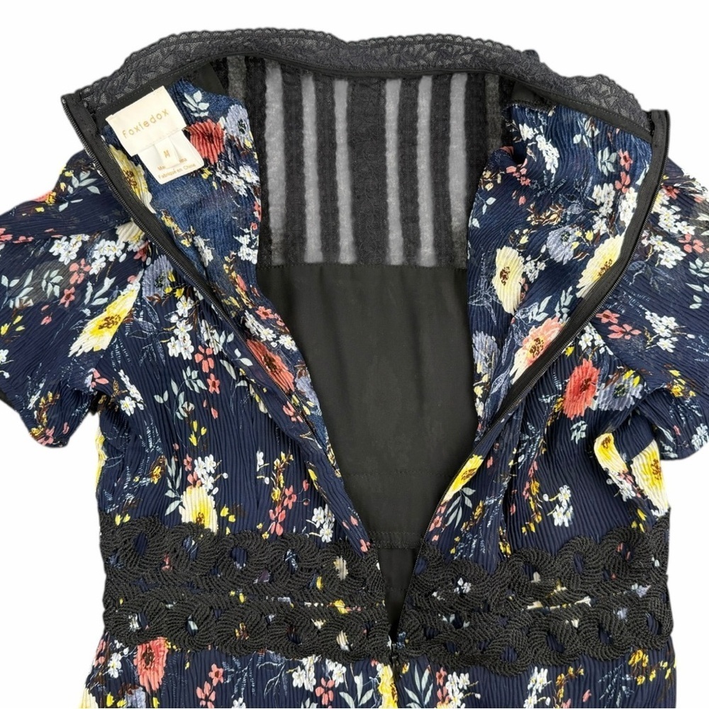 Anthropologie Foxiedox Andora Floral Mini Dress In Navy Blue Size Medium - Picture 11 of 11